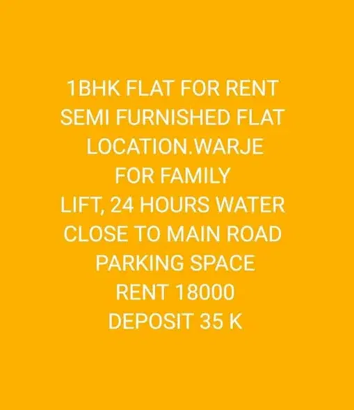 1 BHK Flat for Rent in Warje near D Mart