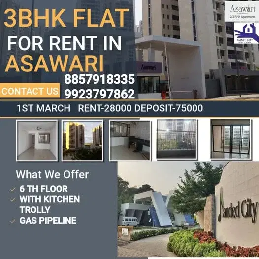 3 BHK Flat for Rent in Asawari Nanded City Pune